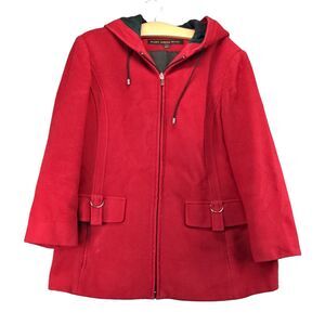 Fleet Street Wool Coat Womens Size L Hooded Full Zip Flap Pockets